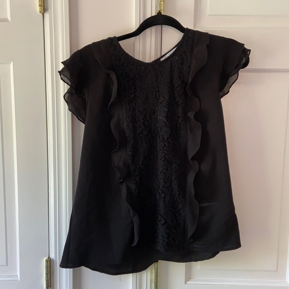 Black Front Ruffle Blouse